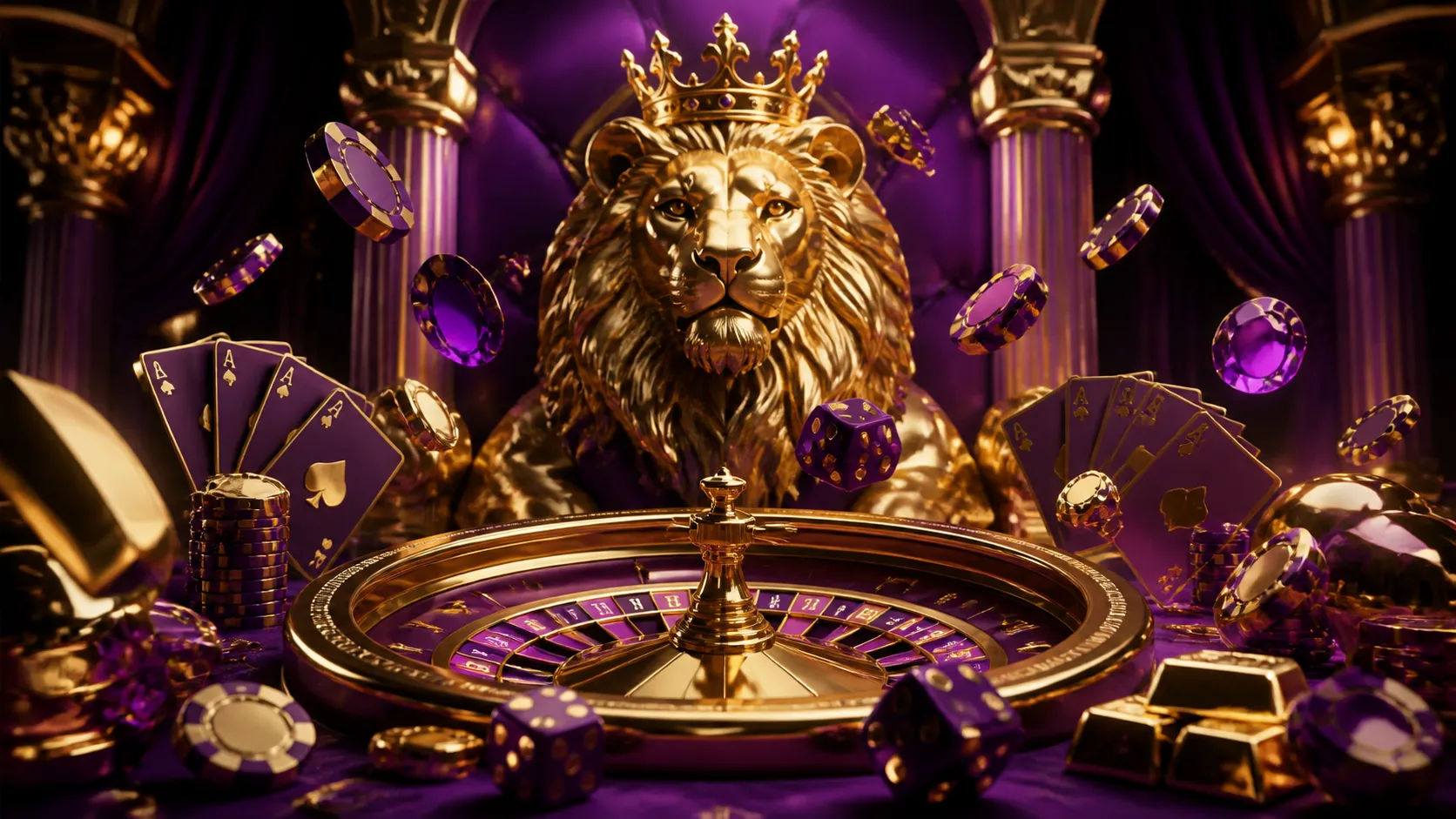 Luxurious casino-themed hero banner for Kingia with vibrant casino elements and premium aesthetic